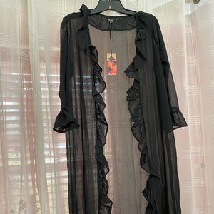 Long Black Sheer Beach Robe/Cover-Up Size 4 NWT